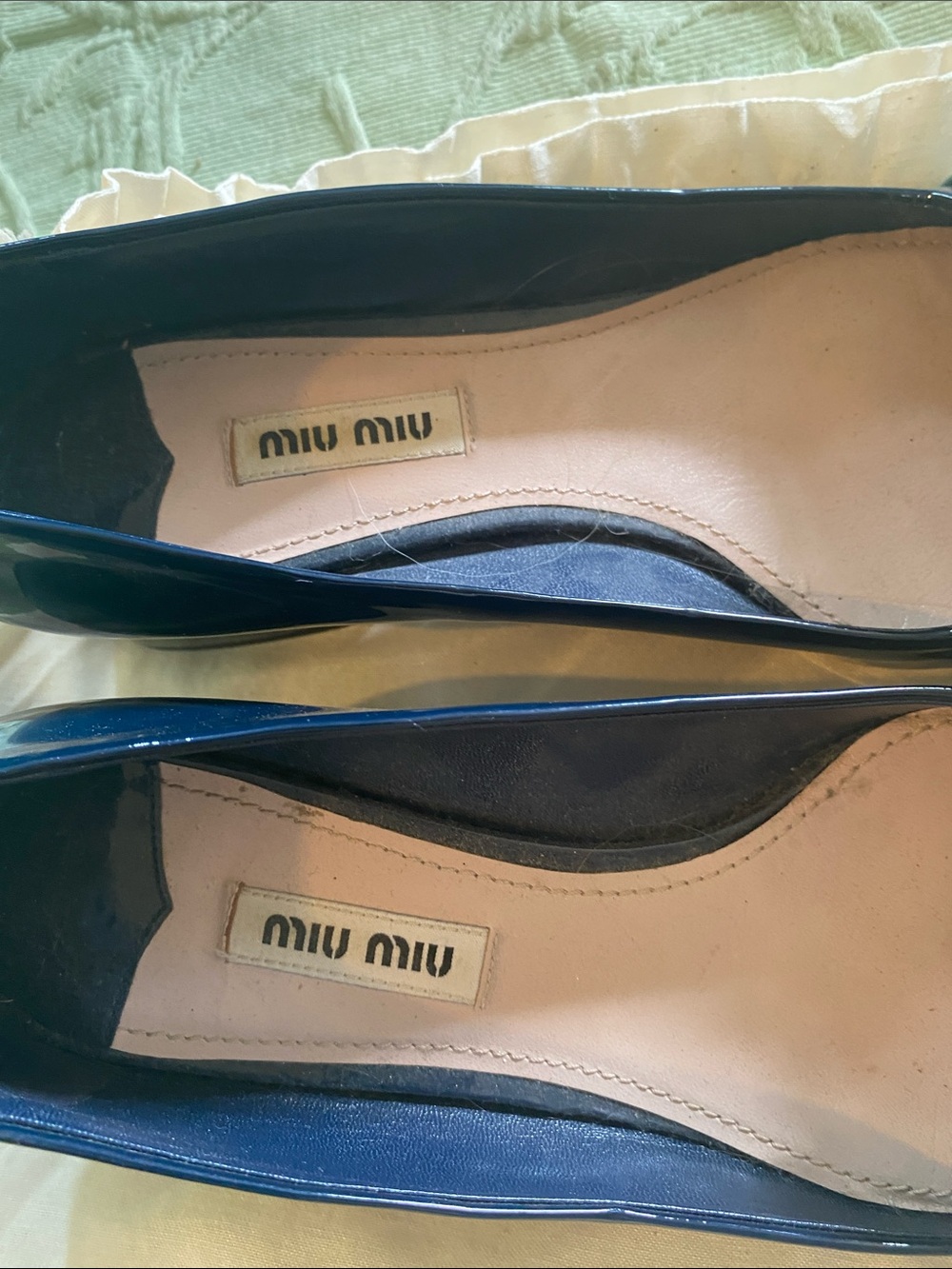 Miu Miu Navy Patent Flats with Turquoise and Cream Buckle size 6.5/36.5 - Picture 6 of 8